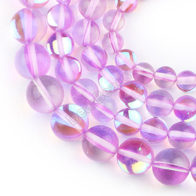 Mystic Aura Quartz Beads, Light Purple , Round, 6mm, 8mm, 10mm, 12mm,  Length 14”