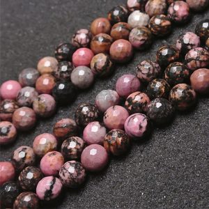 Faceted Black Veined Rhodonite Beads