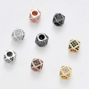 Micro Pave Cubic Zirconia Diamond Cut Beads