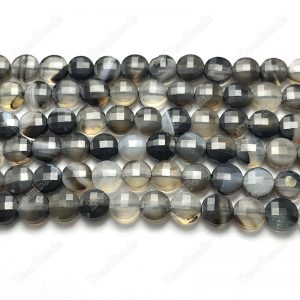 Black Agate Coin Beads