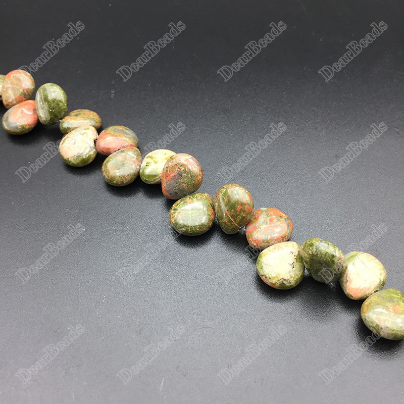 Top Drilled Unakite Teardrop Beads