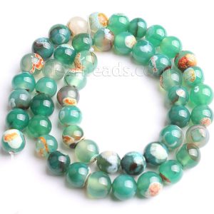 Green Orange Fire Agate Beads