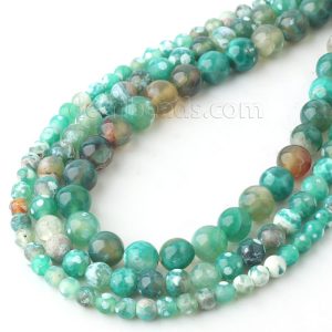 Green White Fire Agate Beads