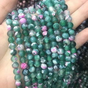 Green Pink Fire Agate Beads