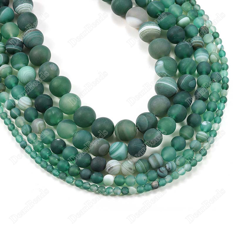 Matte Green Banded Agate Beads