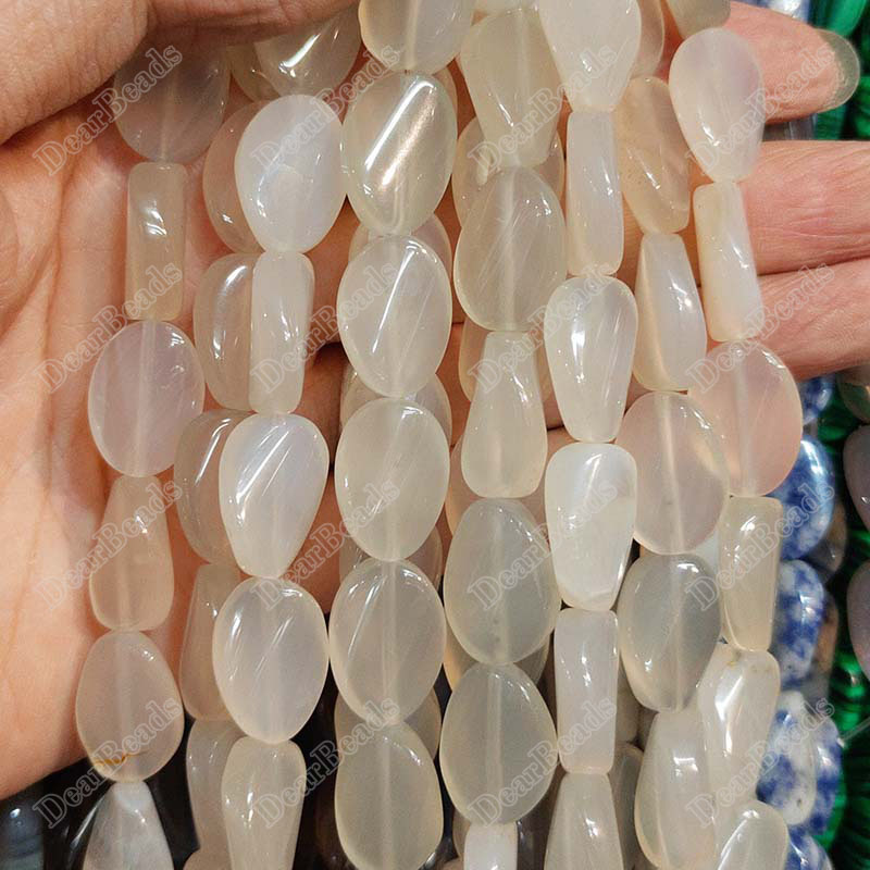 White Agate Curved Oval Beads