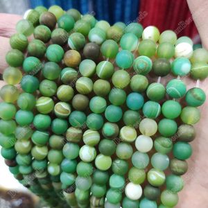 Matte Green Banded Agate Beads