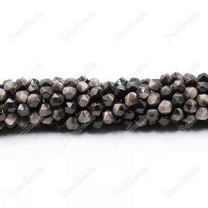 Faceted Silver Obsidian Beads