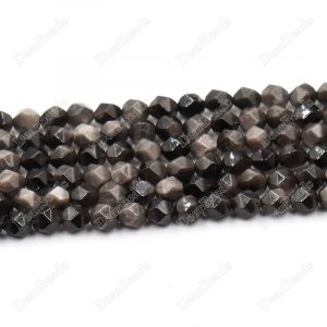 Faceted Silver Obsidian Beads