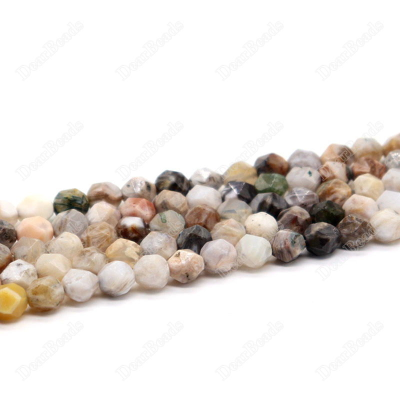 Faceted Bamboo Agate Beads