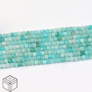 Faceted Amazonite Cube Beads