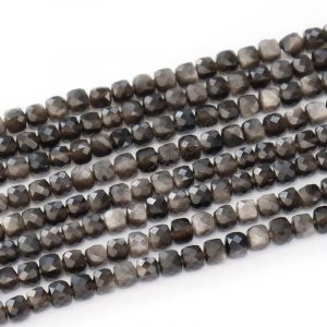 Silver Obsidian Cube Beads