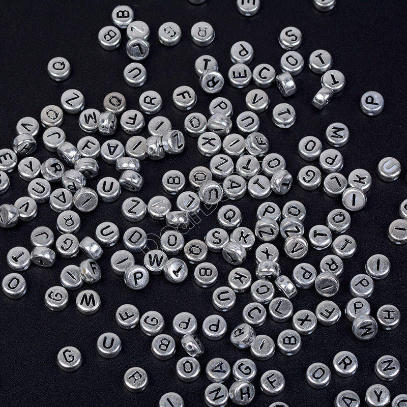 Acrylic Bead, Opaque White and Gold Letter, Double-Sided Flat Round, 4x7mm,  about 500pcs per pack