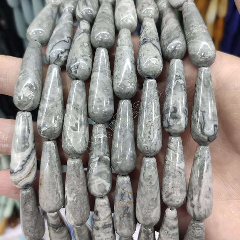 Map Stone Teardrop Beads