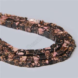 Black Veined Rhodonite Cube Beads