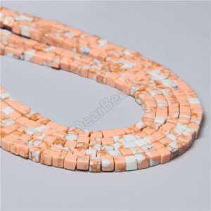 Peach Stone Cube Beads