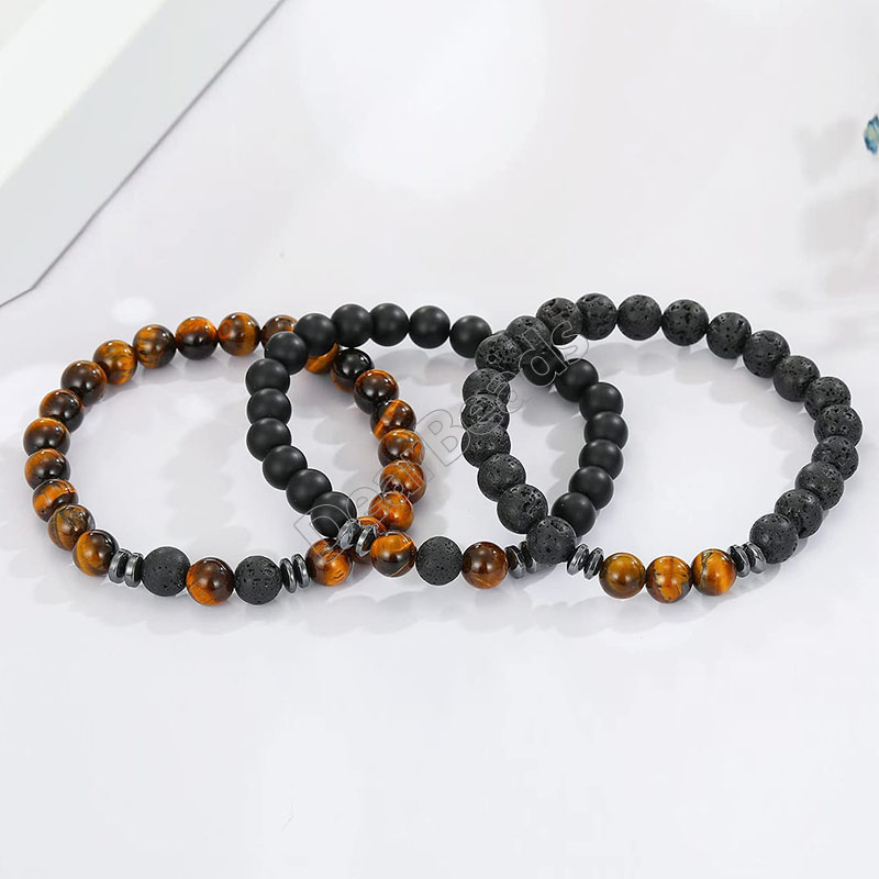 Fashion 8mm Tiger Eye Stone Beads Men Bracelet 3pcs/set Handmade