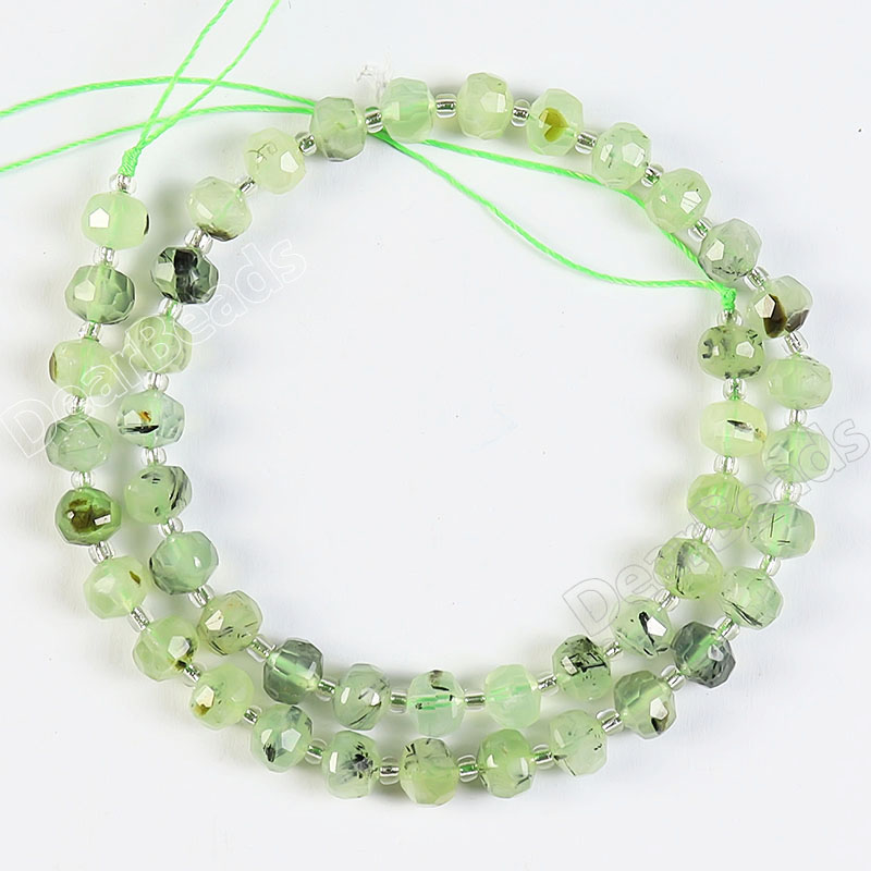 Faceted Rondelle Prehnite Beads