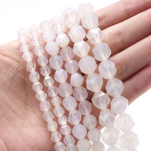 White Agate Diamond Cut Beads