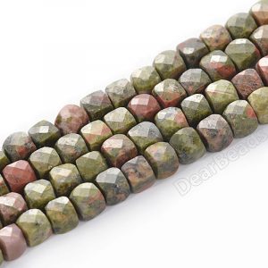 Unakite Faceted Cube Beads