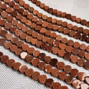 Goldstone Flat Heart Beads
