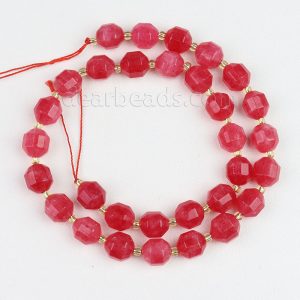 Faceted Red Jade Tube Beads