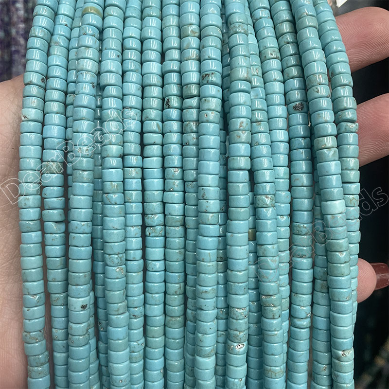 Blue Turquoise Magnesite Heishi Beads, Dyed, Rondelle, Length about 15”