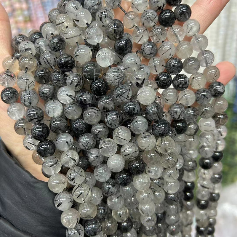 Black Rutilated Quartz Tube Beads for Jewelry Making - Dearbeads