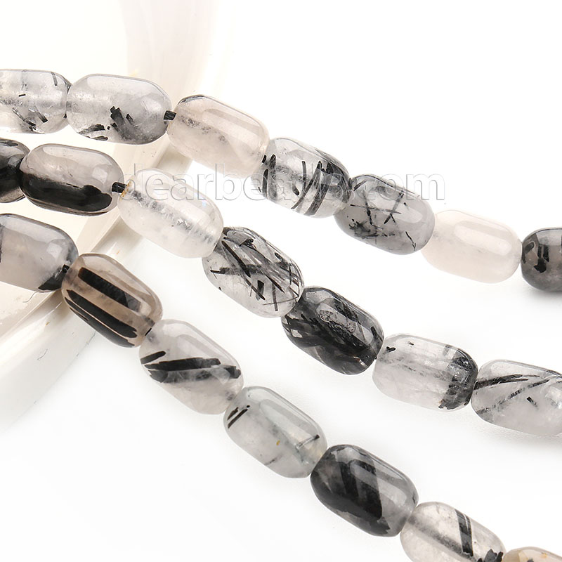 Black Rutilated Quartz Tube Beads for Jewelry Making - Dearbeads