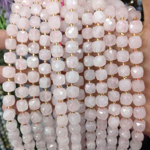 Faceted Rose Quartz Cube Beads