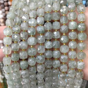 Green Faceted Cube Stone Beads