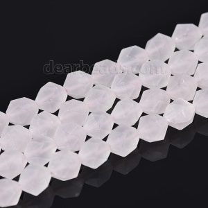 Matte Faceted Rose Quartz Beads