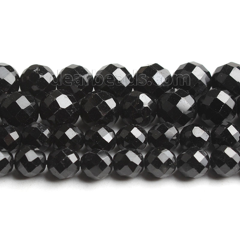 Faceted Black Tourmaline Beads