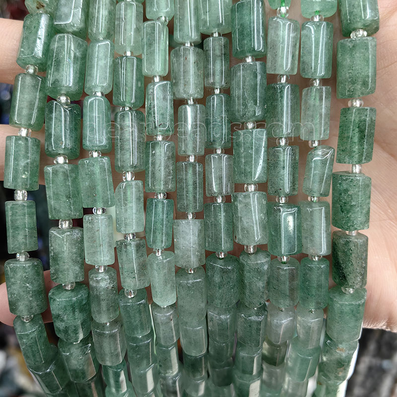 Green Strawberry Quartz Tube Beads