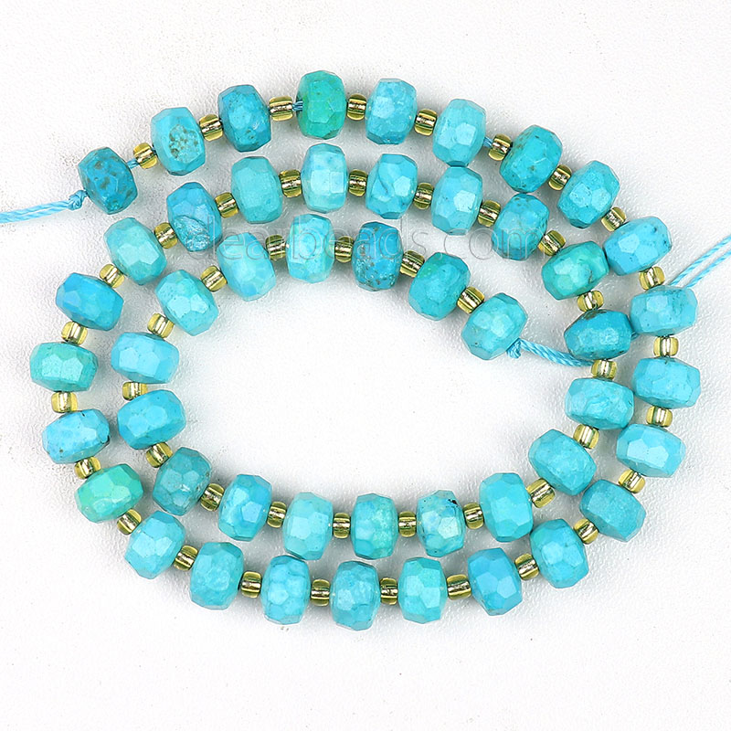 Natural Faceted Blue Turquoise Magnesite Beads, Dyed, Rondelle, about  6x8mm, 45 Beads, Length 15