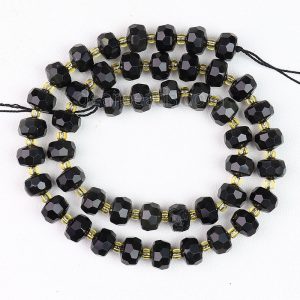 Faceted Rondelle Black Obsidian Beads