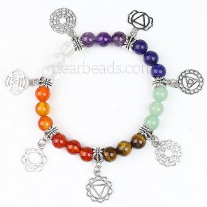 Gemstone Bracelet with Chakras Charms