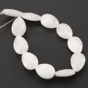 White Jade Faceted Water Drop Beads