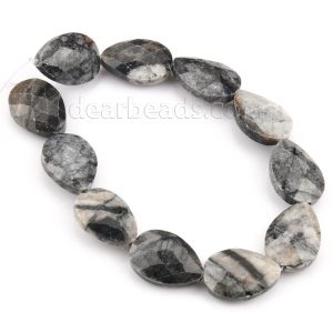 Black Jasper Faceted Water Drop Beads