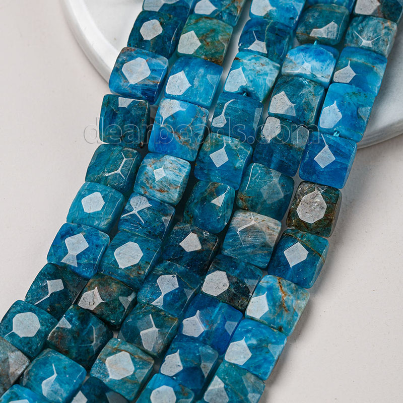 Apatite Faceted Flat Square Beads