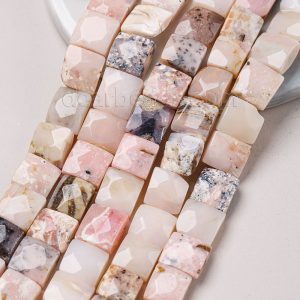 Pink Opal Faceted Flat Square Beads