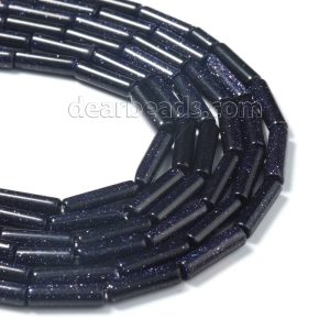 Blue Goldstone Tube Beads