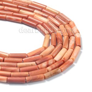 Deep Peach Aventurine Tube Beads