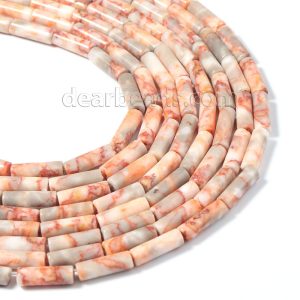 Pink Picasso Round Tube Beads