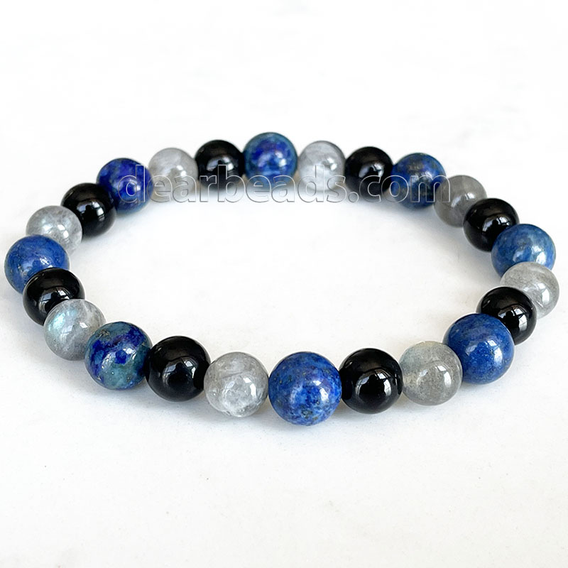 DearBracelet Natural Black Tourmaline Lapis Lazuli Labradorite Bracelet Stretchable Bracelets Priced 1pcs SLKS1184